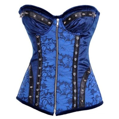 Steel Boned Blue Corset Love Can Be Painful with Spike Trim - $53.00