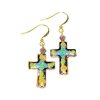 Cloisonne Cross & Crystal Beaded Earrings
