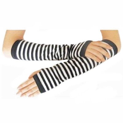 Striped Black & White Long Fingerless Gloves