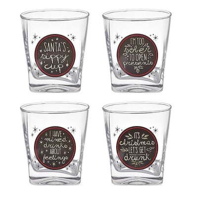 Tipsy Christmas Whiskey Glasses Set of 4 Funny Sayings