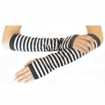 Striped Black & White Long Fingerless Gloves