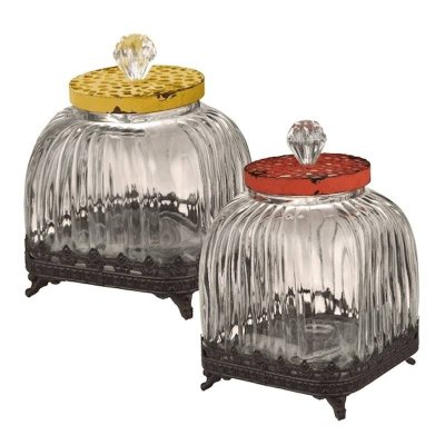 Glass Display Jars with Metal Stands Set of 2