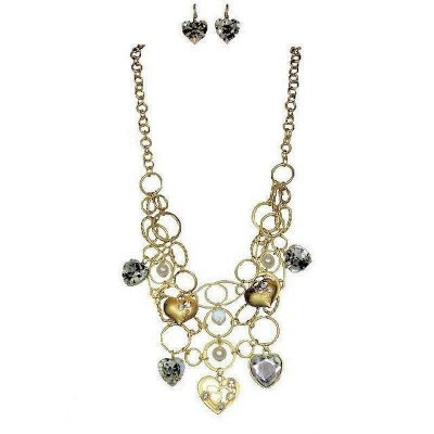 Golden Heart's Desire Necklace & Earrings Jewelry Set