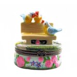 Bird Trio on Park Bench Porcelain Trinket Box