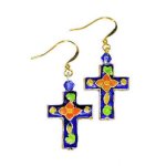 Cloisonne Cross & Crystal Beaded Earrings
