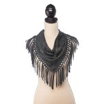 Bandanna Style Black with Fringe Neck Scarf