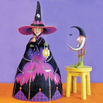 Bat Moon Witch Large Halloween Figurine by Patience Brewster