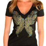 Peacock Butterfly Rhinestone Shirt by Sabrina Barnett