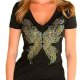 Peacock Butterfly Rhinestone Shirt by Sabrina Barnett