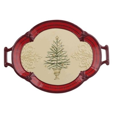 Tree Shape Oval Christmas Serving Platter with Handles