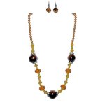 Peach Pearls & Crystals Necklace & Earrings Jewelry Set