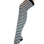 White & Black Stripe Thigh High Socks