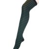 Green & Black Stripe Thigh High Socks