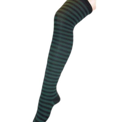 Green & Black Stripe Thigh High Socks