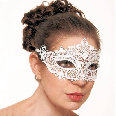 Bridal Mystique Masquerade Mask White Laser Cut Metal