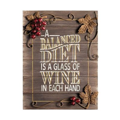 A Balanced Diet is a Glass of Wine in Each Hand Wall Sign