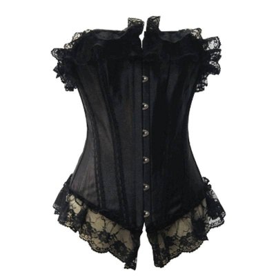 All About Sexy Long Black Lace Ruffle Corset