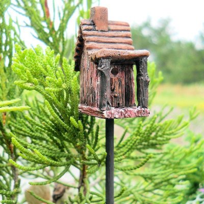 Birdhouse Rustic Wood Cabin Fairy Garden Figurine