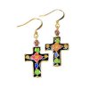 Cloisonne Cross & Crystal Beaded Earrings