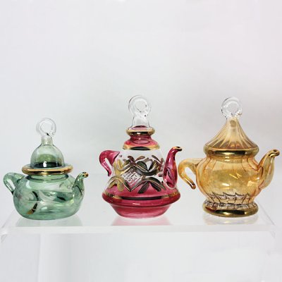 Teapot Ornaments Set of 3 Handmade Glass by Egyptian Museum