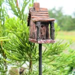 Birdhouse Rustic Wood Cabin Fairy Garden Figurine