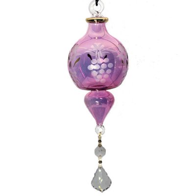 Grape Design Etched Glass Ornament with Crystal Dangle