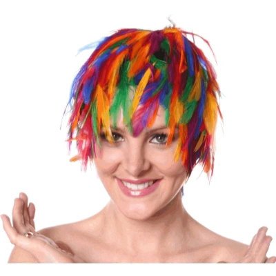 Rainbow Color Feather Cap Costume Wig