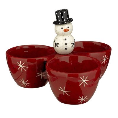 Snowman Christmas Sectioned Serving Bowl Dish