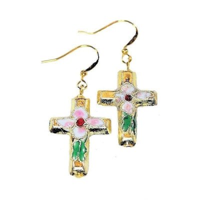 Cloisonne Cross Beaded Earrings