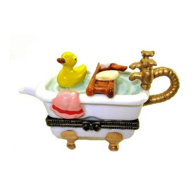 Bath Time with Yellow Rubber Duck Porcelain Trinket Box