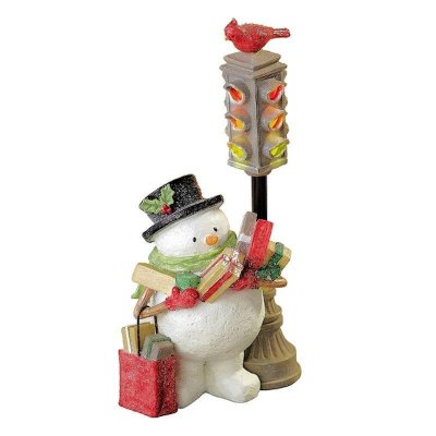 Light Up Traffic Signal Christmas Snowman Figurine