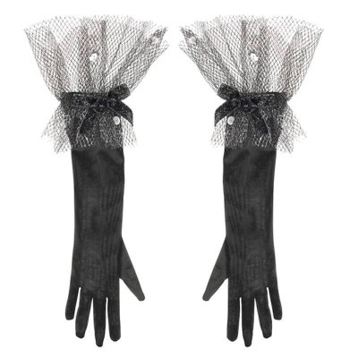 Elegant Long Black Costume Gloves