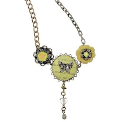 Butterfly and Flowers Pendant Necklace