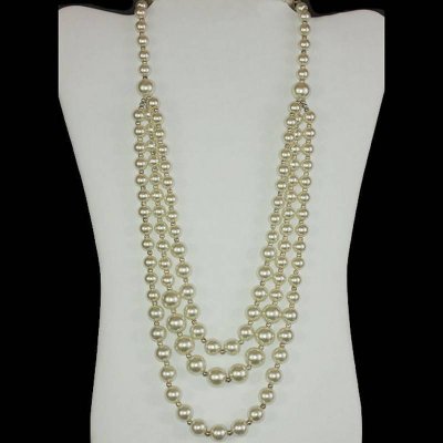 Elegant Triple Strand Pearl Beaded Necklace