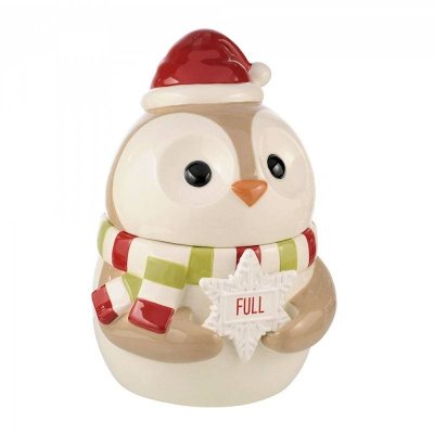 Full or Empty Christmas Owl Cookie Jar with Snowflake Sign