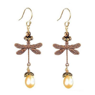 Dragonfly Earrings with Genuine Pearls by Robin Goodfellow