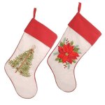 Embroidered Holiday Tree or Poinsettia Christmas Stocking