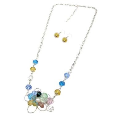 Charming Crystal Flower Necklace & Earrings Jewelry Set