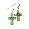 Cloisonne Cross & Crystal Beaded Earrings