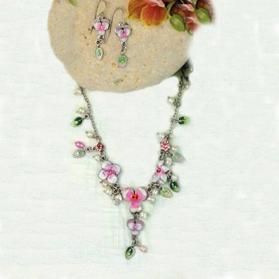 Jewelry Set Necklace and Earrings Pink Floral Enchantment - $20.00