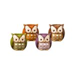 Crimson Hollow Owl Figurine Tea Light Candle Holder