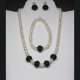Onyx & Pearls Necklace Bracelet & Earrings Jewelry Set