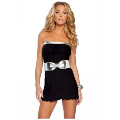 Silver Bow Metallic Black Mini Dress