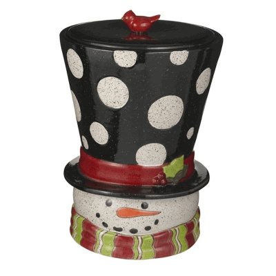 Snowman in Black Top Hat Christmas Cookie Jar
