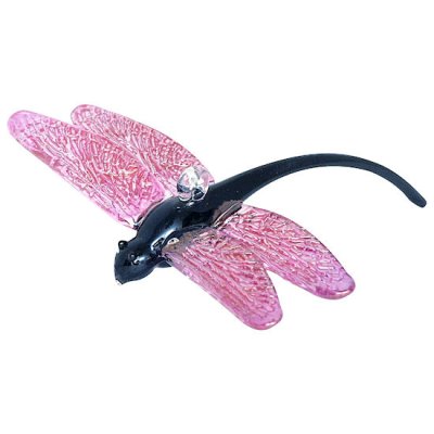 Dragonfly Ornament Handmade Glass with Pink Wings