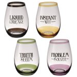 Funny Titles Stemless Wine Glass Set of 4