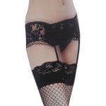 Black Lace Garter Belt & Matching Fishnet Stocking Set