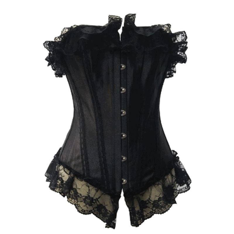 All About Sexy Long Black Lace Ruffle Corset