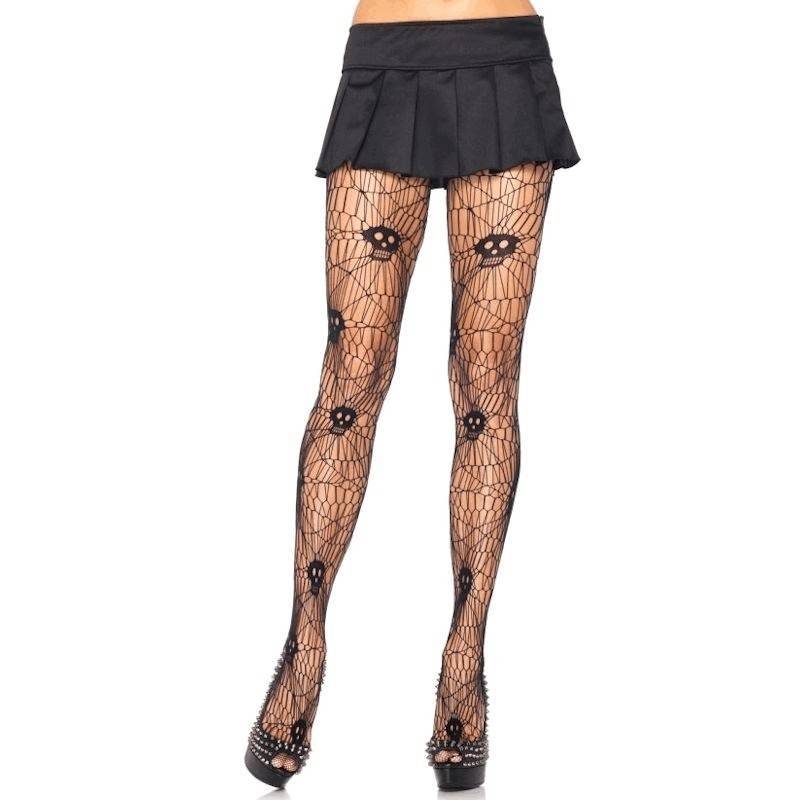 Black Pantyhose with Skull and Spider Web Design - $9.00