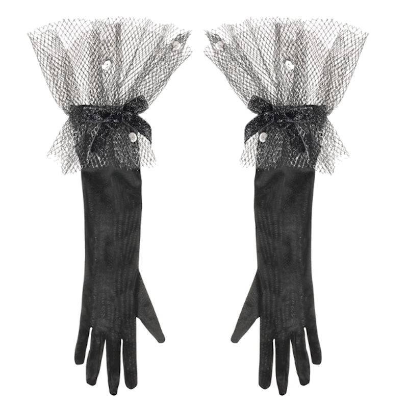 Elegant Long Black Costume Gloves